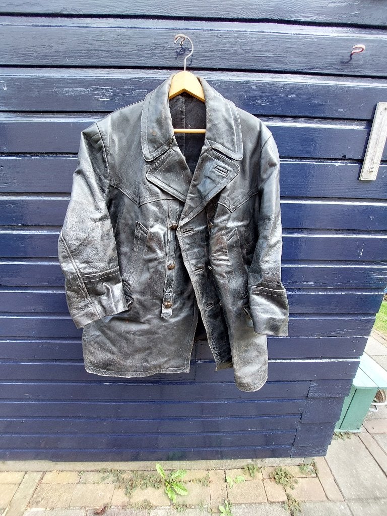 Vintage Zwarte Leren Jas - Klassieke Stijl, Heren, Jas | leer, Ophalen of Verzenden, TRIO