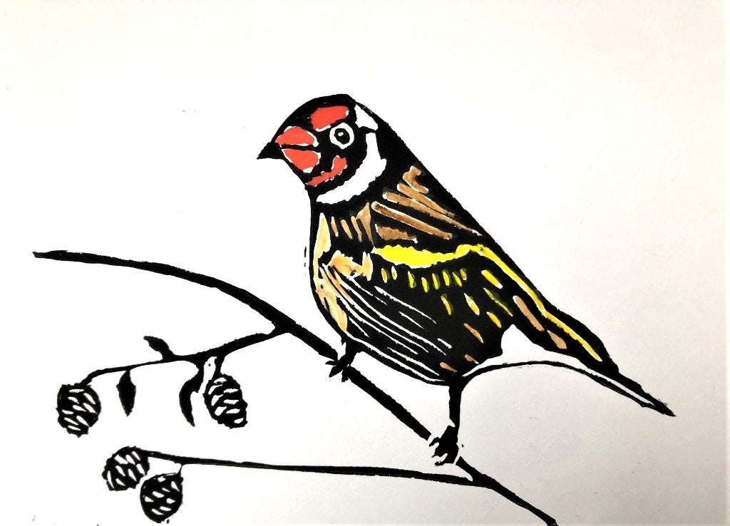 Linodruk van Puttertje (Kleuren), Origineel, Ophalen of Verzenden, Dieren en Natuur, Linosnede
