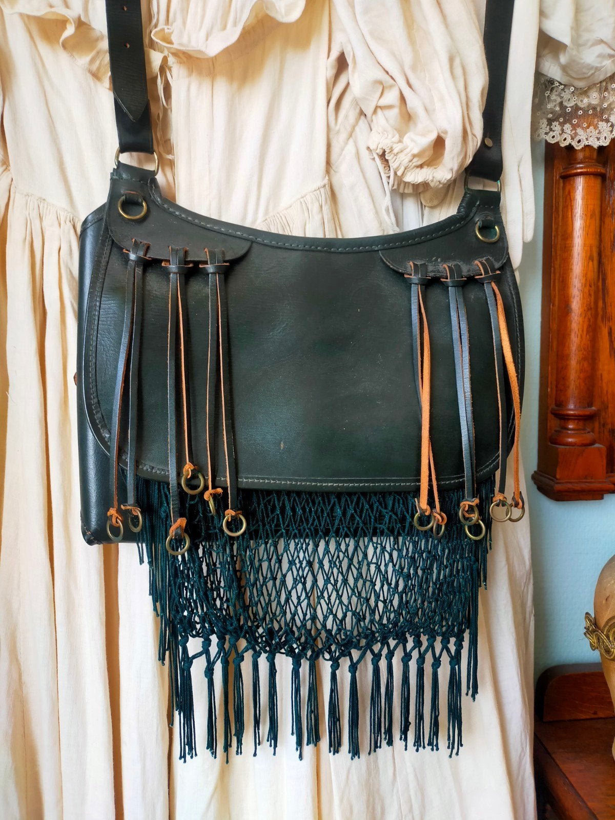 Antiek oude leren jacht tas handgemaakt leather hunting bag, Ophalen of Verzenden