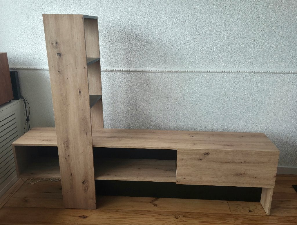 Modern TV-meubel met opbergruimte en boekenkast, Ophalen, Gebruikt, 100 tot 150 cm, 150 tot 200 cm