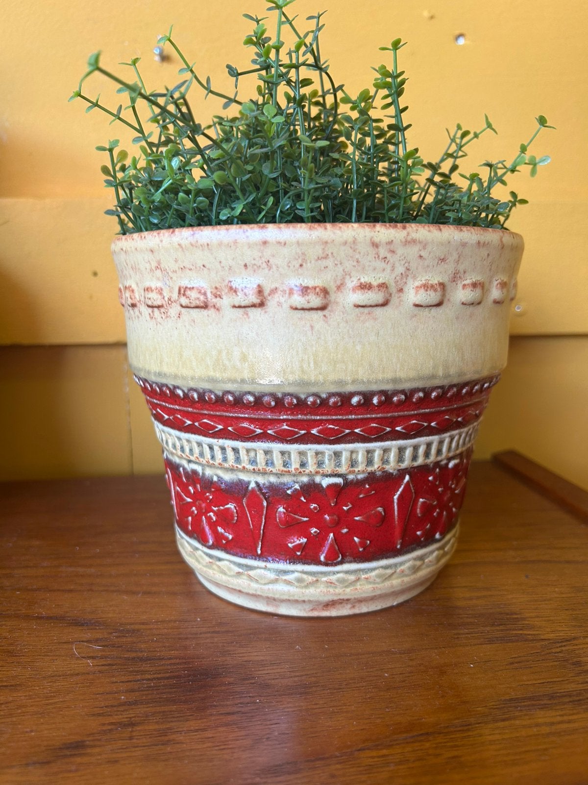 Gave vintage jaren 70 rood beige Jasba bloempot, Tuin en Terras, Bloempotten, ?, Zo goed als nieuw, ?, ?