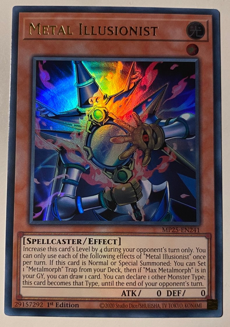 Yu-Gi-Oh! Metal Illusionist MP25 1st Edition !, Ophalen of Verzenden, Zo goed als nieuw, Losse kaart, Foil