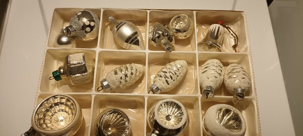 15 Oude kerstballen zilver, Ophalen of Verzenden, Gebruikt