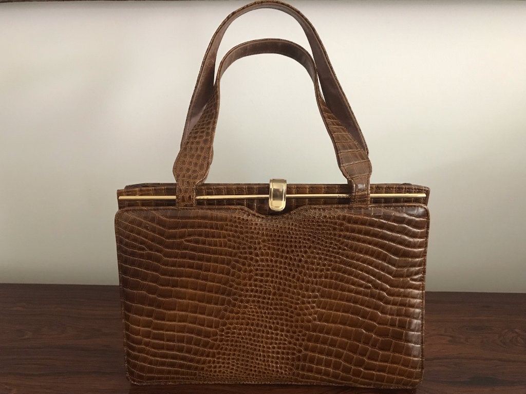 Retro vintage handtas “ croco “, Ophalen of Verzenden, Gebruikt, Bruin, Handtas