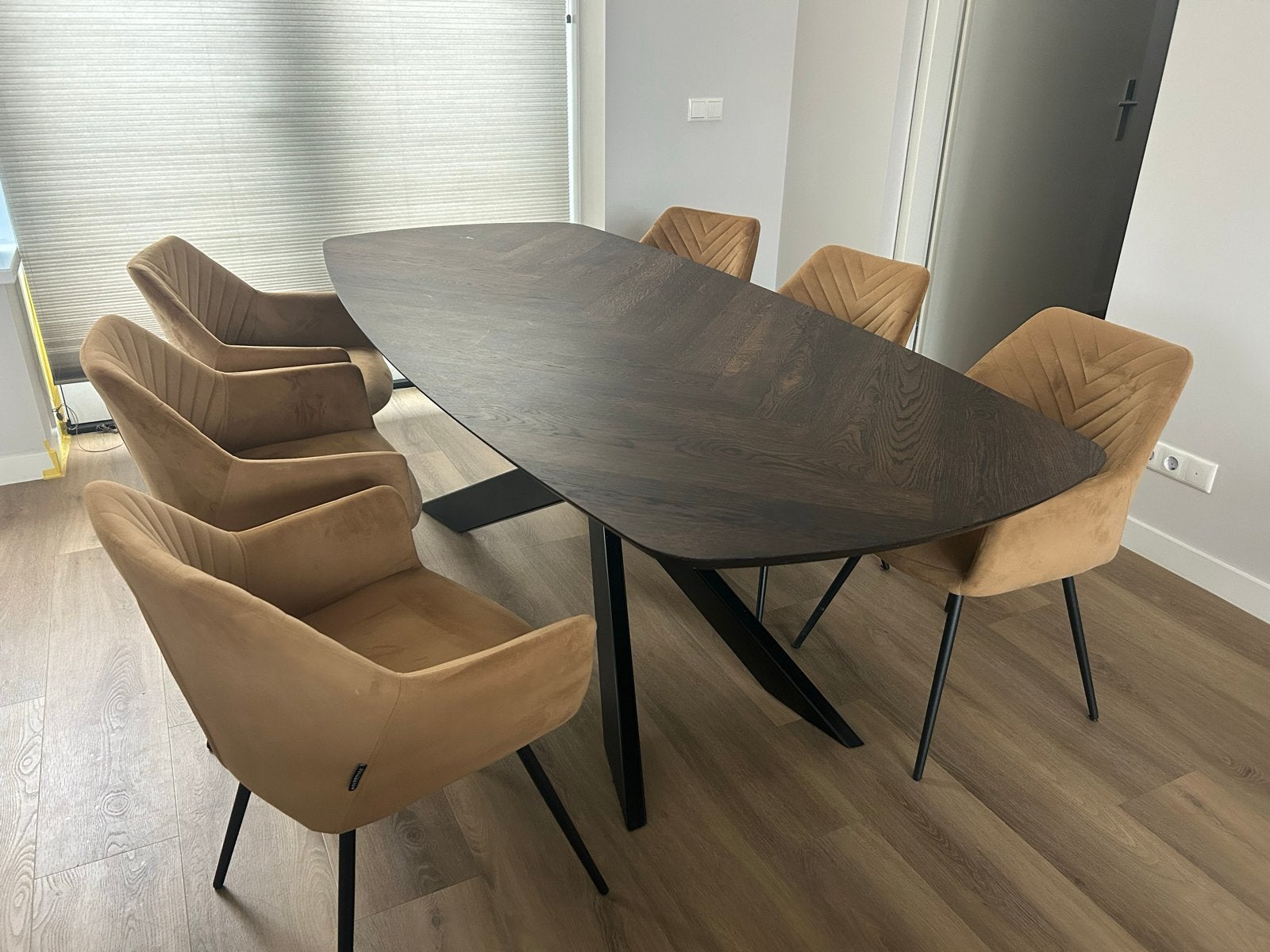 Stevige Eettafel 220x100 cm met Stalen Poot, Huis en Inrichting, Tafels | Eettafels, Ophalen, Gebruikt, 100 tot 150 cm, 200 cm of meer