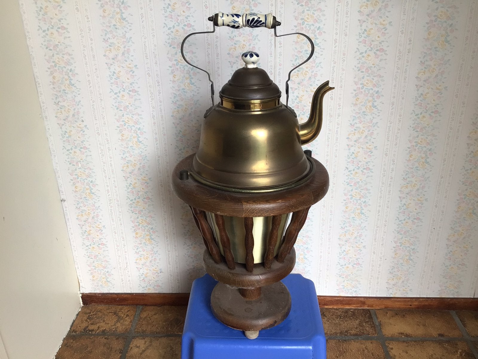 Koperen theepot met koperen onderstel voor verwarming, Antiek en Kunst, Antiek | Koper en Brons, Ophalen, Koper