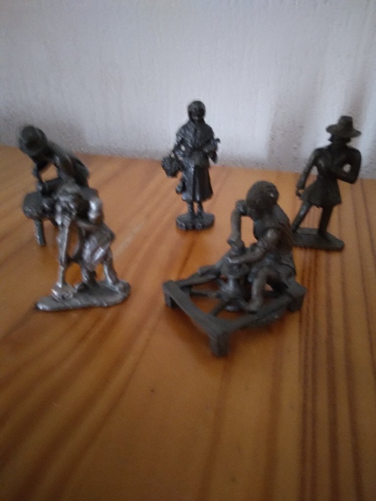 tin 5 beeldjes oude ambachten 6 tot 8 cm hoog, Ophalen of Verzenden