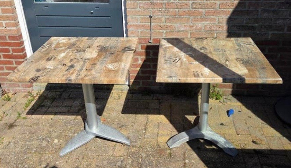 Terras tafels 2 stuks., Tuin en Terras, Picknicktafels, Ophalen, Gebruikt, Vierkant, Inklapbaar