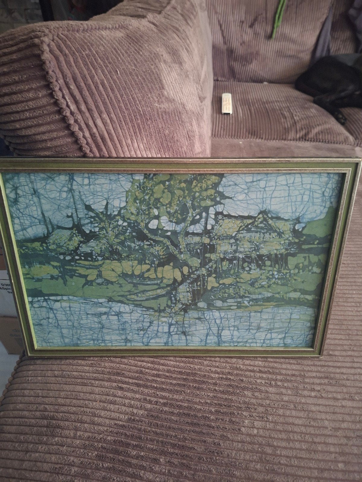 Ingelijste Batik Kunst: Landschap met Huis, Antiek en Kunst, Ophalen