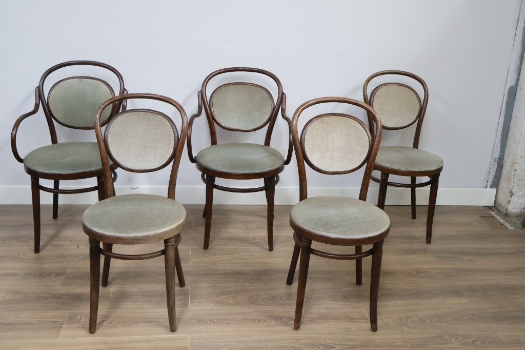 5x houten bistrostoel met gestoffeerde bekleding, Ophalen