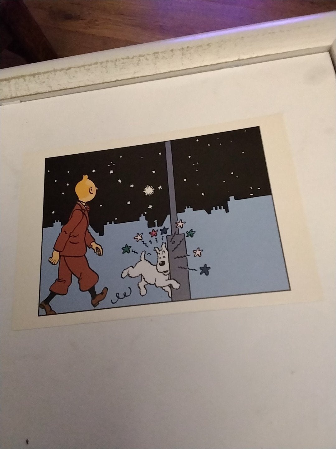 HERGE. TINTIN AT NIGHT WIT BRIGHT STAR, Ophalen of Verzenden, Sterren en Beroemdheden