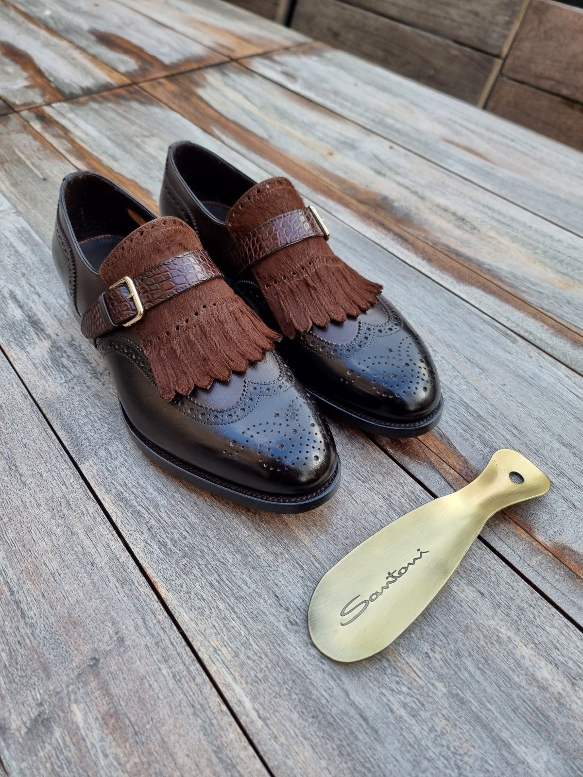 Santoni One of One Herenschoenen Alligator + Pony Maat 42.5, Loafers, Bruin, Nieuw, Ophalen of Verzenden