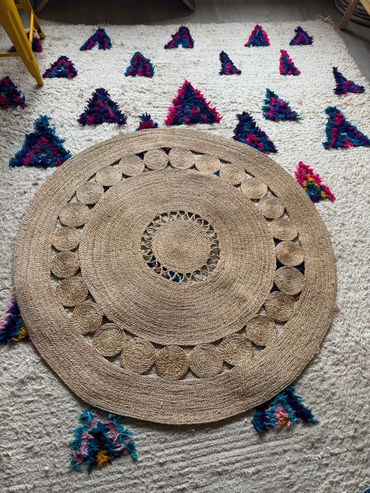 Vloerkleed rond jute 120cm, Ophalen, Zo goed als nieuw