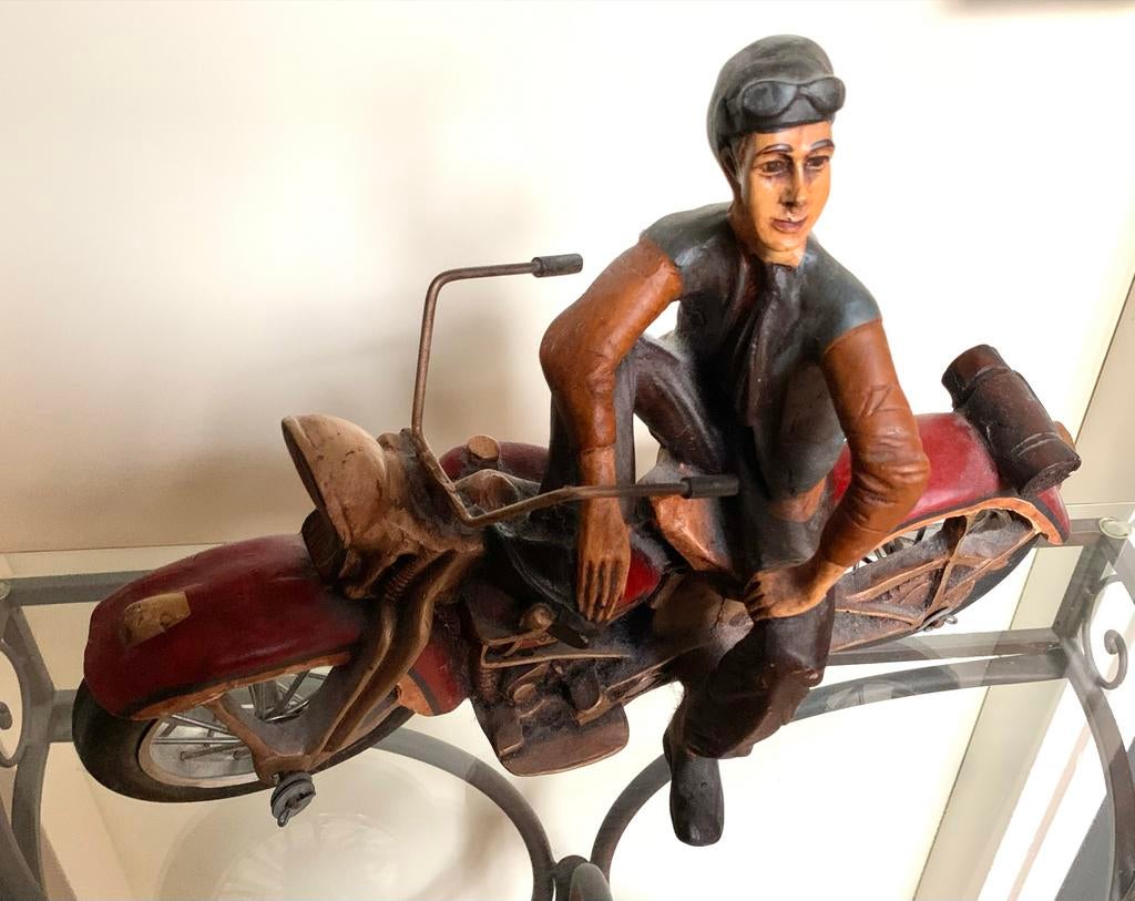 Harley Davidson Motorrijder Beeld - Houtsnijwerk, Ophalen of Verzenden, Zo goed als nieuw