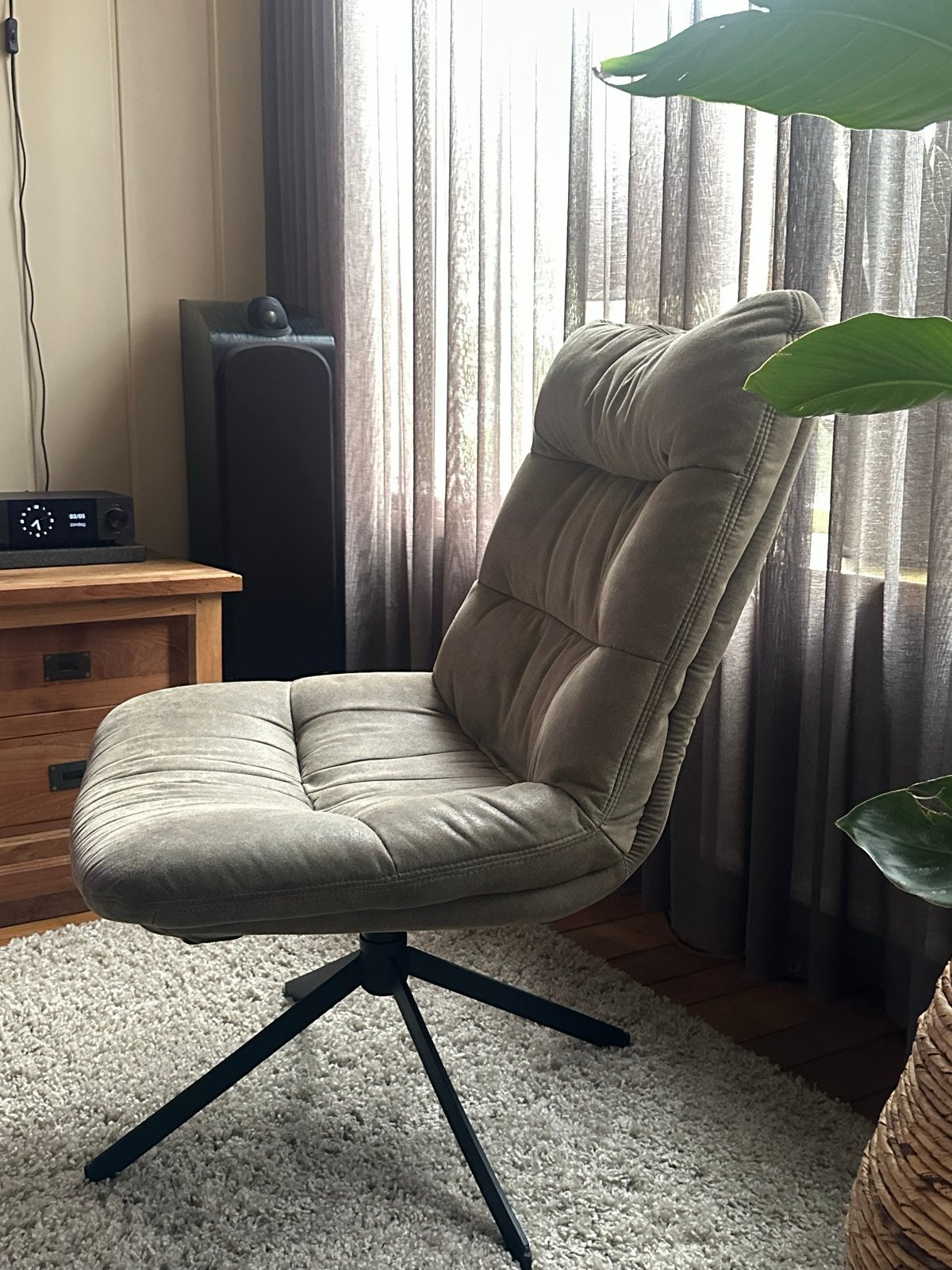 Comfortabele draaibare fauteuil - Grijs/Groen, Ophalen, Zo goed als nieuw, Eén, Stof