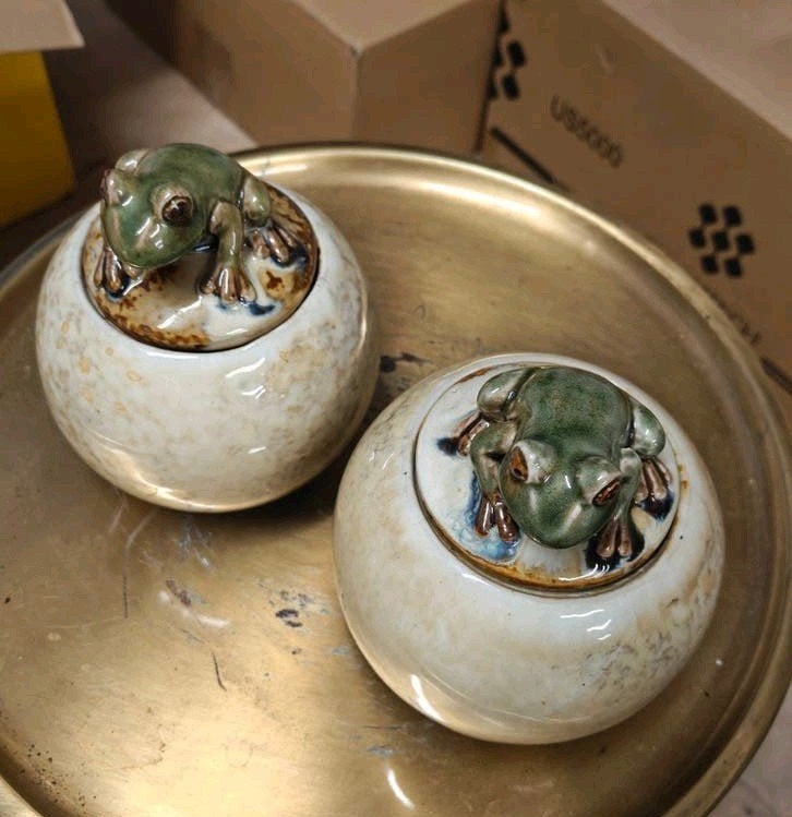 Set van 2 keramische olielampen met kikkerdecoratie, Ophalen of Verzenden