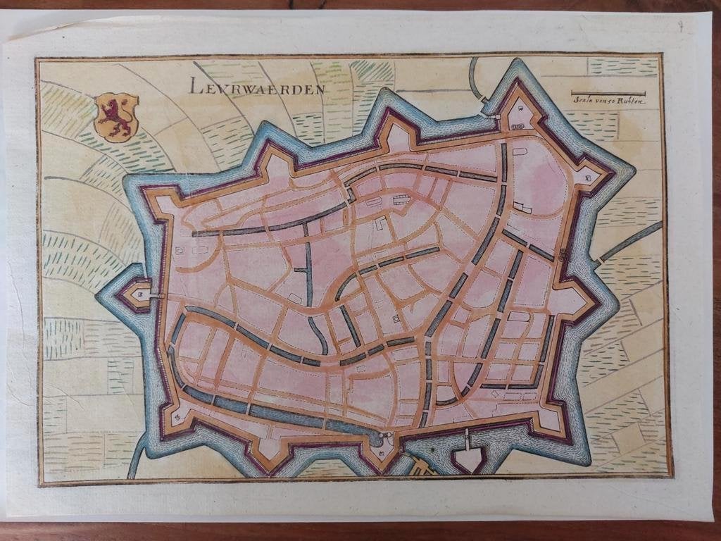 7 / Levrwaerden - Leeuwarden plattegrond uit 1659 C. Merian, Antiek en Kunst, Ophalen of Verzenden