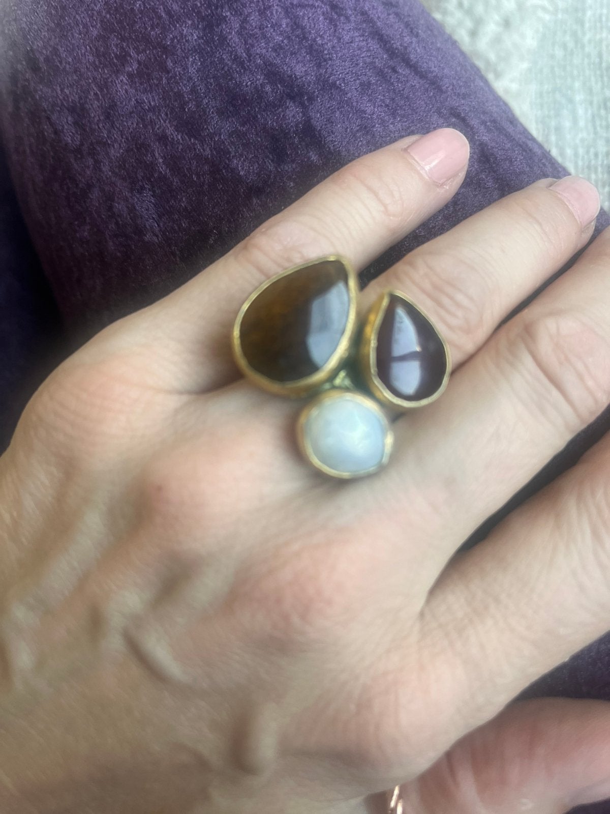 Bohemian Statement Ring met Tijgeroog, Granaat, Maansteen•, Sieraden, Tassen en Uiterlijk, Ophalen of Verzenden, Zo goed als nieuw