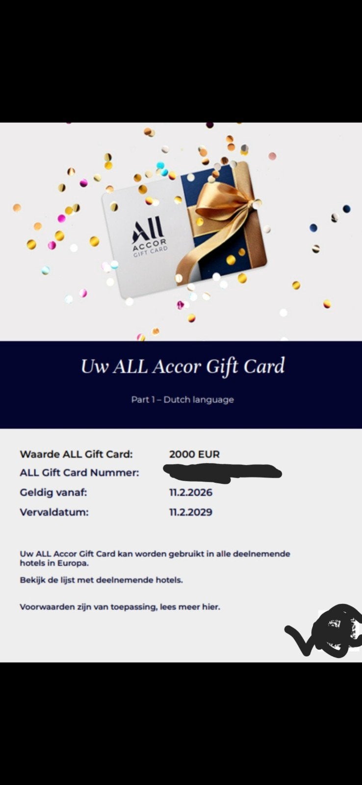 all accor giftcard twv €2000, Tickets en Kaartjes, Drie personen of meer, 3 overnachtingen of meer