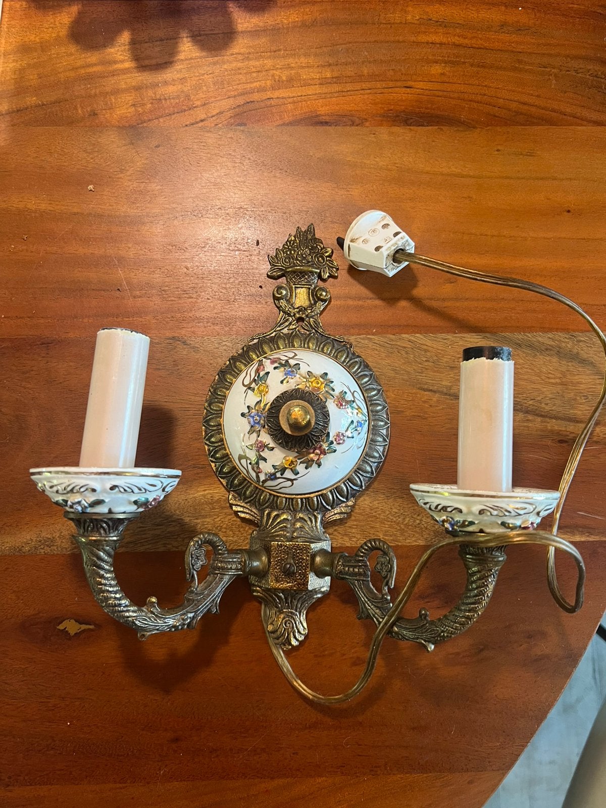 Vintage porselein wandlampje Frans Spaans brocante lampje, Antiek en Kunst, Ophalen of Verzenden
