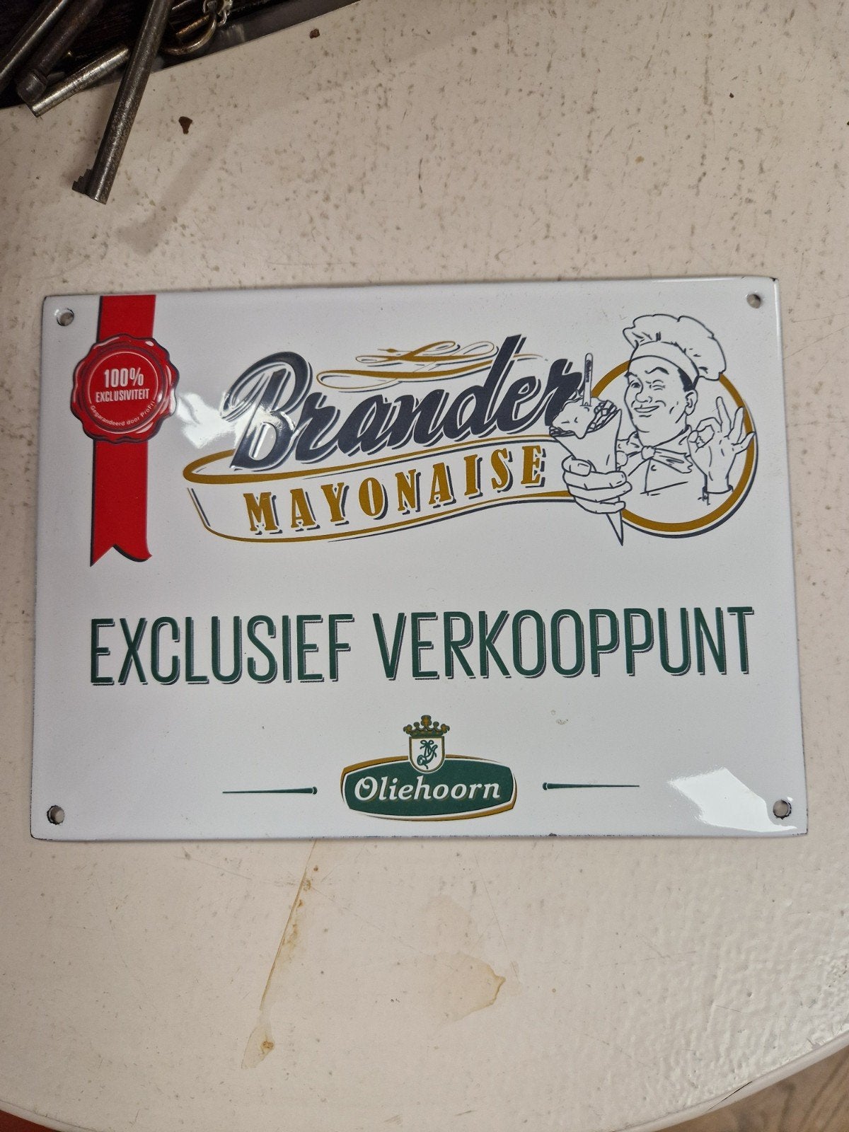Emaille reclamebord Brander Mayonaise Oliehoorn, Ophalen of Verzenden