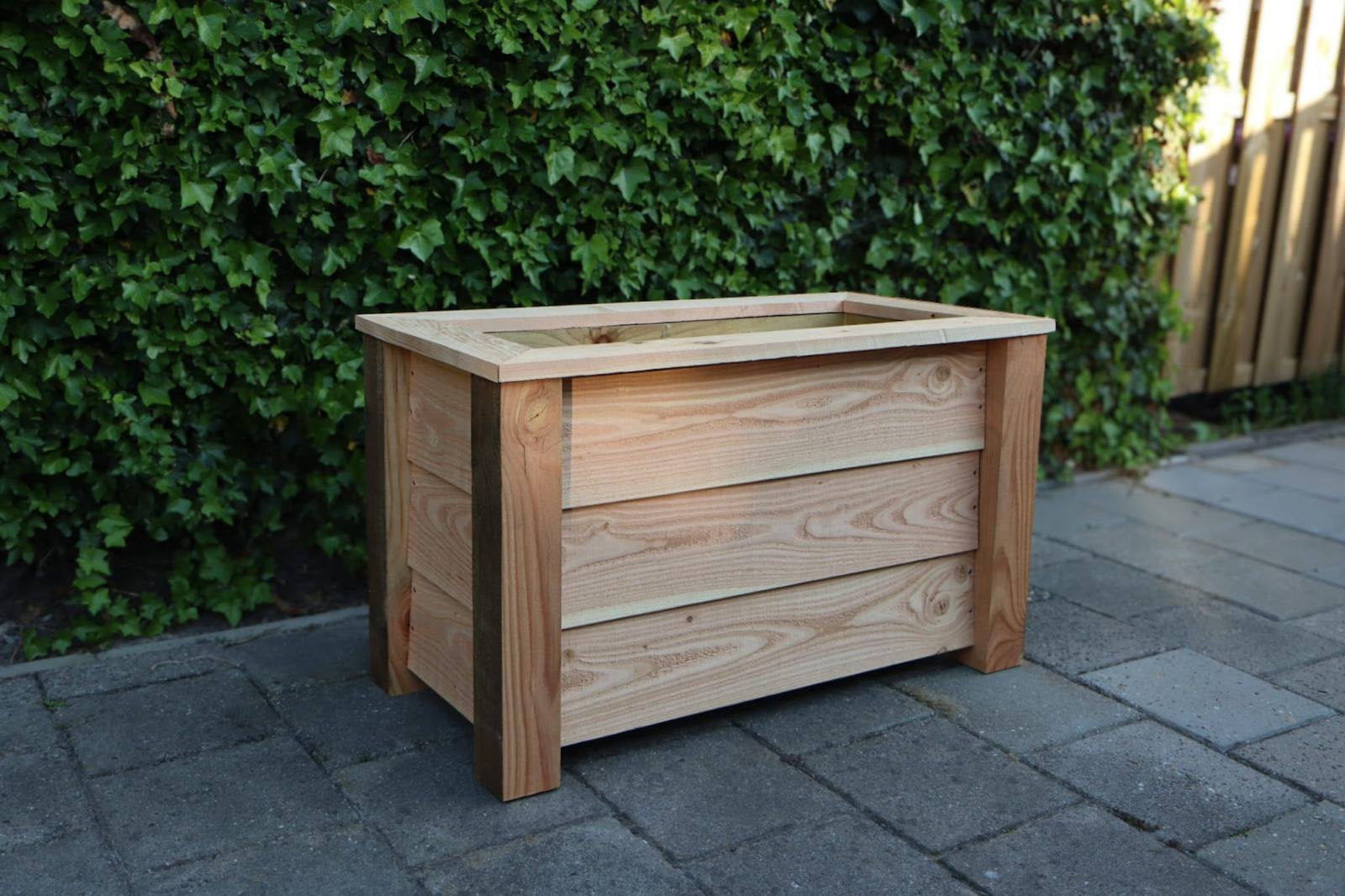 Douglas plantenbak met blank Zweeds rabat - optie met wielen, Ophalen, Nieuw, 30 tot 60 cm, Tuin