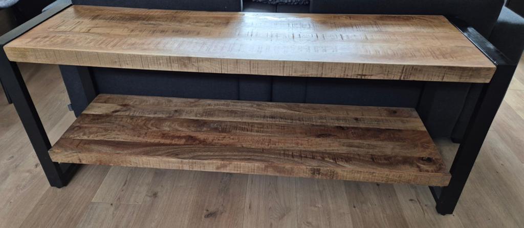 Tv meubel mangohout L150xB40xH60, Ophalen, Zo goed als nieuw, 100 tot 150 cm