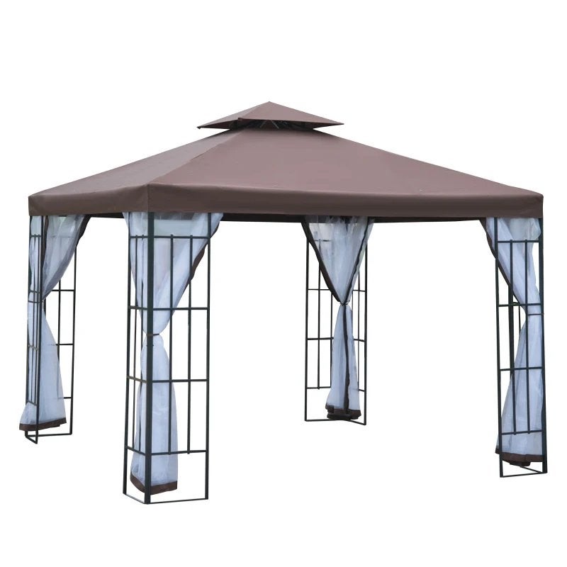 Outsunny Partytent Paviljoen Tuintent 3x3m Bruin Dubbel Dak, Ophalen, Partytent, Minder dan 4 meter, Nieuw