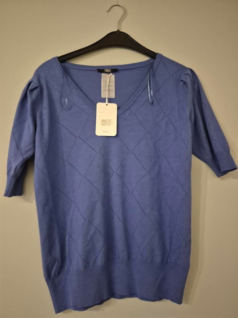 T.W.G.E.E. gebreide trui met korte mouwen, maat M, Kleding | Dames, Maat 38/40 (M), Blauw, Nieuw, Ophalen of Verzenden