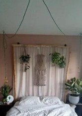 Uniek hoofdbord met plantenhangers, Gebruikt, Bohemian, natuurlijk, creatief, Wit, Tweepersoons