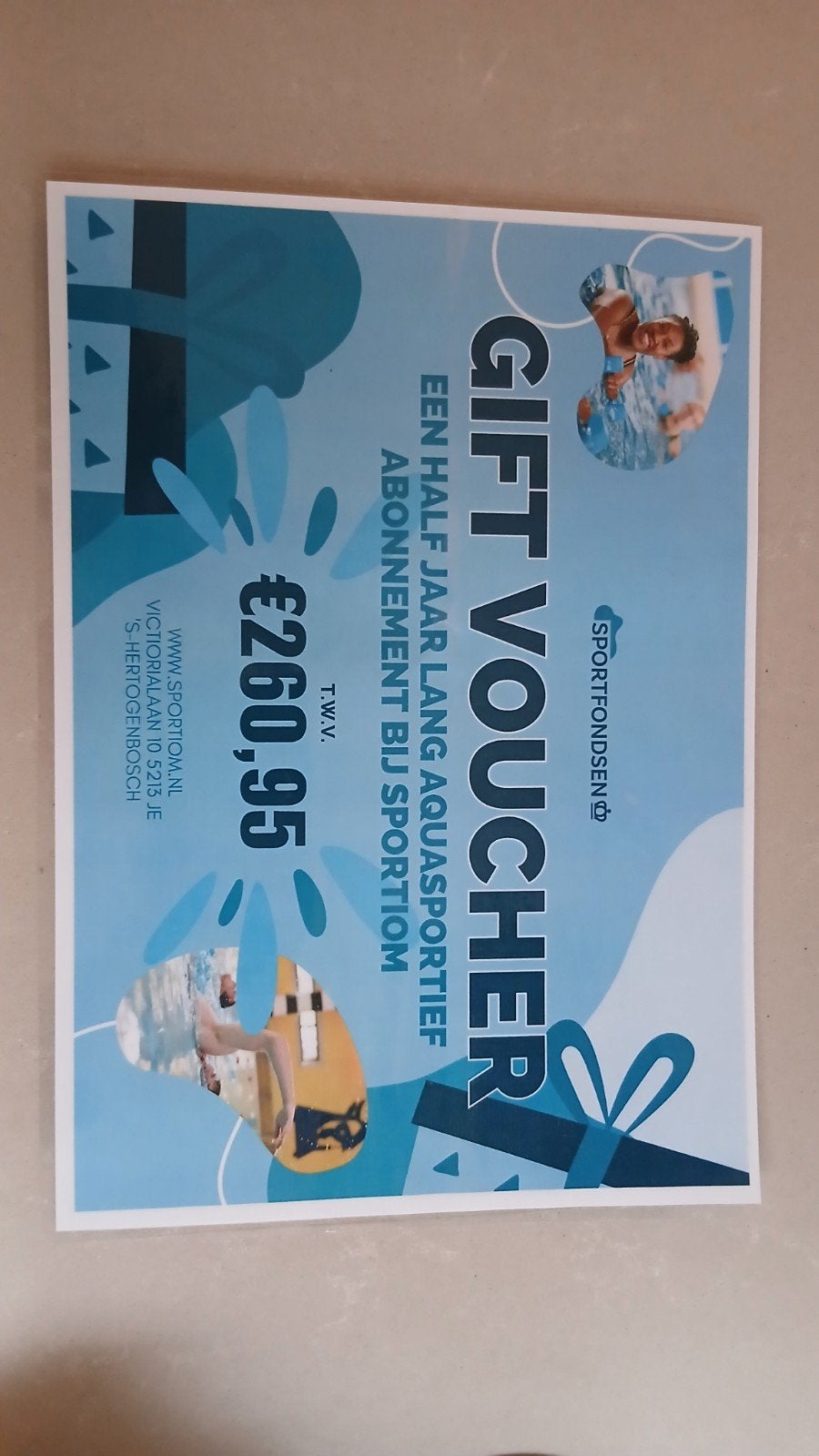 Voucher aquasportief Sportiom Den Bosch, Tickets en Kaartjes, Eén persoon, Cadeaubon, Overige typen