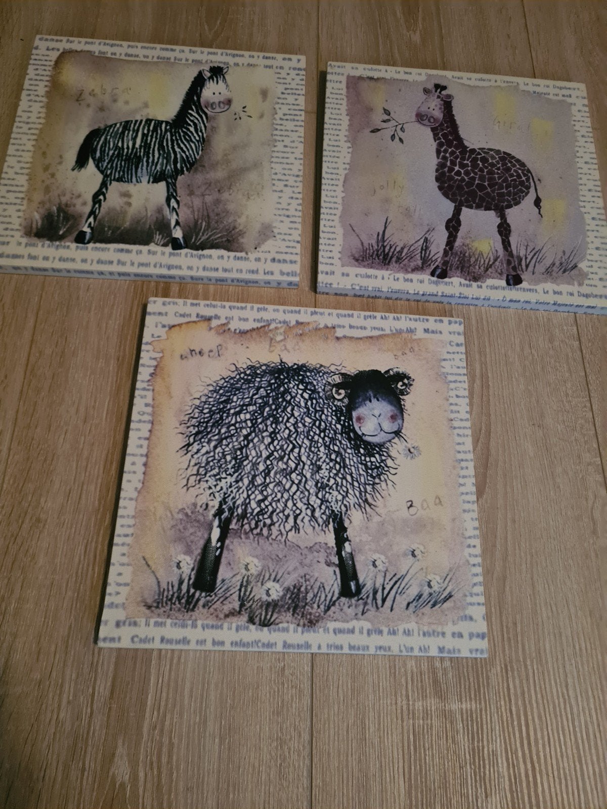Set van 3 schilderijen met dierenprint, Huis en Inrichting, Minder dan 50 cm, Gebruikt, Ophalen of Verzenden, Schilderij