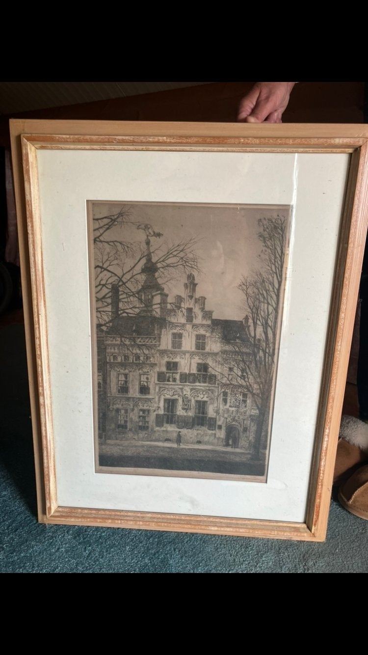 Mooie oude prent van Delft, Ophalen, Ets