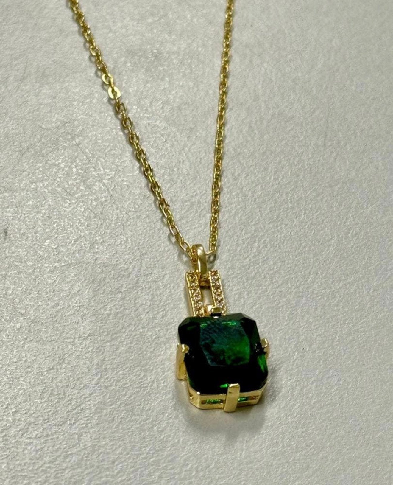 18k karaat goud gold-plated natuurlijk steen smaragd ketting, Verstelbaar, L, Zo goed als nieuw, L