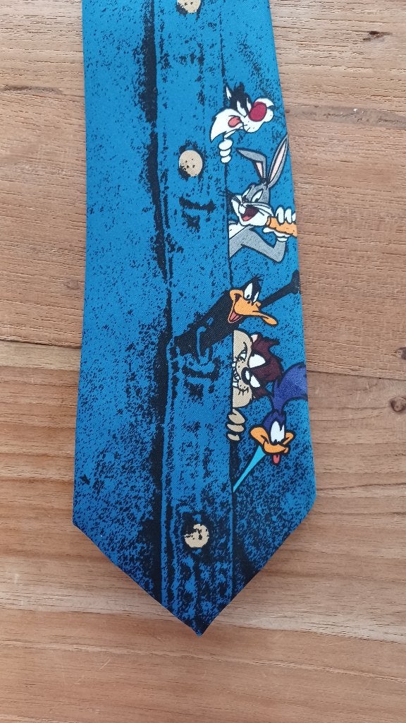 stropdas Looney Tunes karakters, Blauw, Ophalen of Verzenden, Zo goed als nieuw, Met patroon