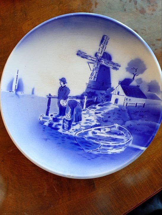 Mooi Delfts blauw bord met Hollands tafereel, Antiek en Kunst, Ophalen
