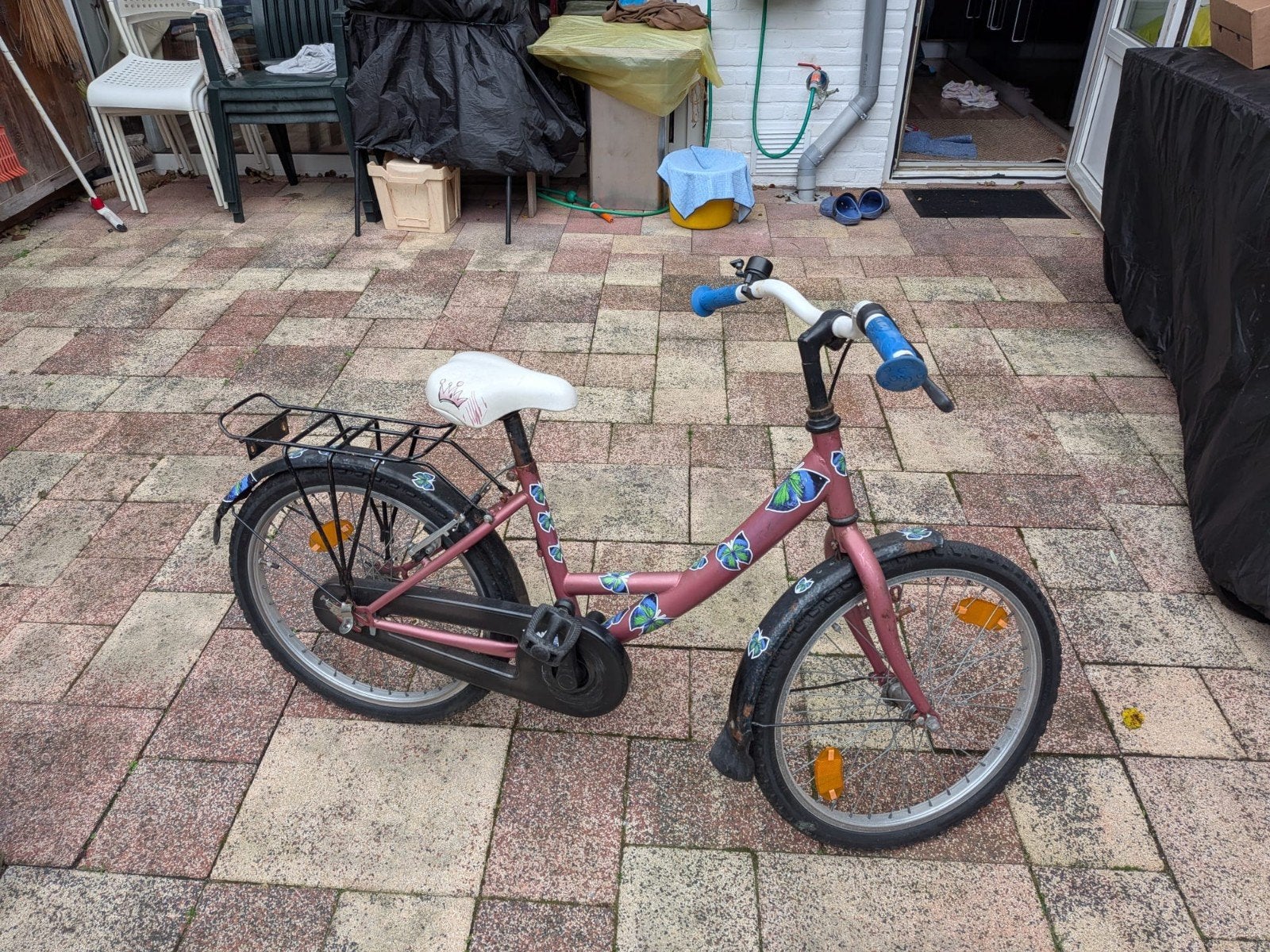 Kinderfiets 20 inch - Roze met vlinders, Ophalen, Gebruikt, Terugtraprem, 20 inch of meer