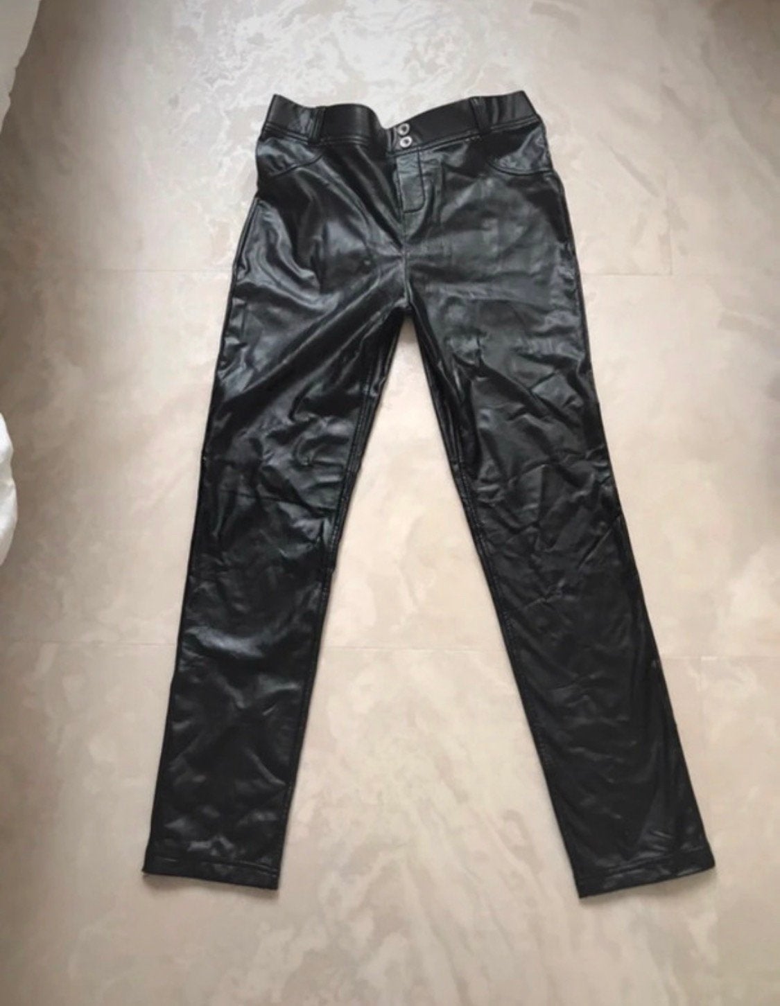 Nep leer legging  Maat M, Maat 36/38 (S), Zwart, Zo goed als nieuw, Legging