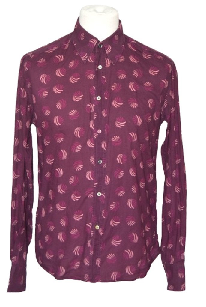 Hans Ubbink overhemd, shirt, print, burgundy, Mt. L, Overige kleuren, Verzenden, Hans Ubbink, Zo goed als nieuw