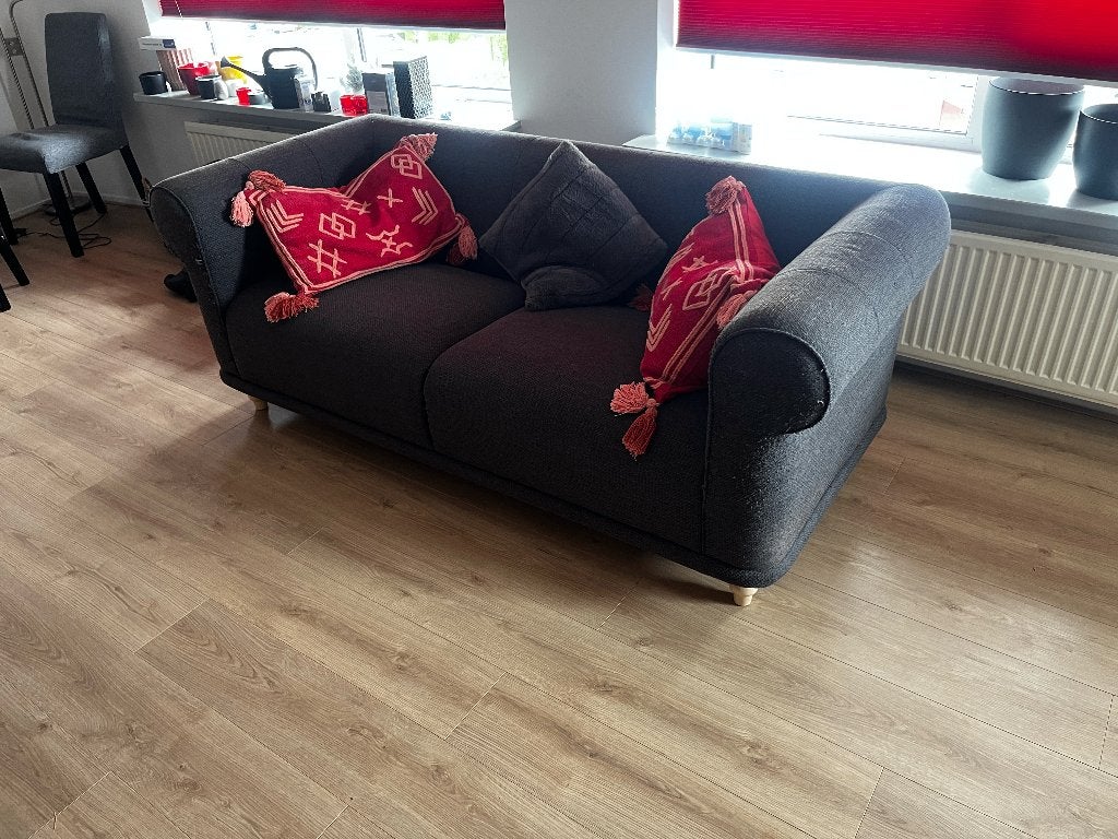 Tweezitsbank donkergrijs – €10, Ophalen, Gebruikt, 150 tot 200 cm, Tweepersoons