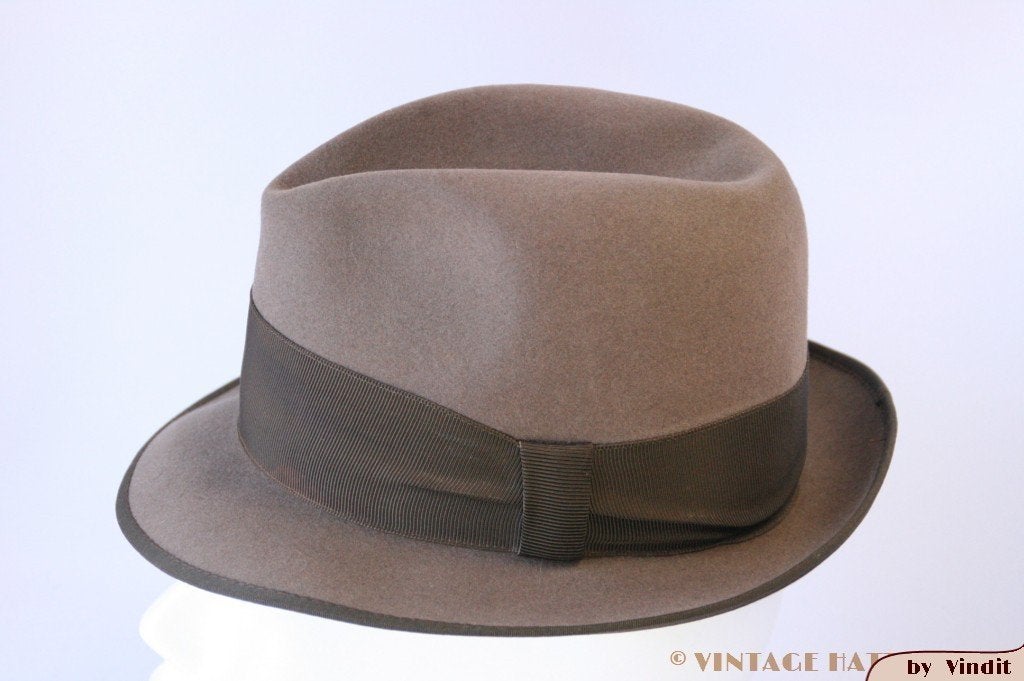 Vintage Gleufhoed Hut Zeumer bruingrijs 54 = XS, Hoed, Hut Zeumer, Ophalen of Verzenden, 57 cm (M, 7⅛ inch) of minder