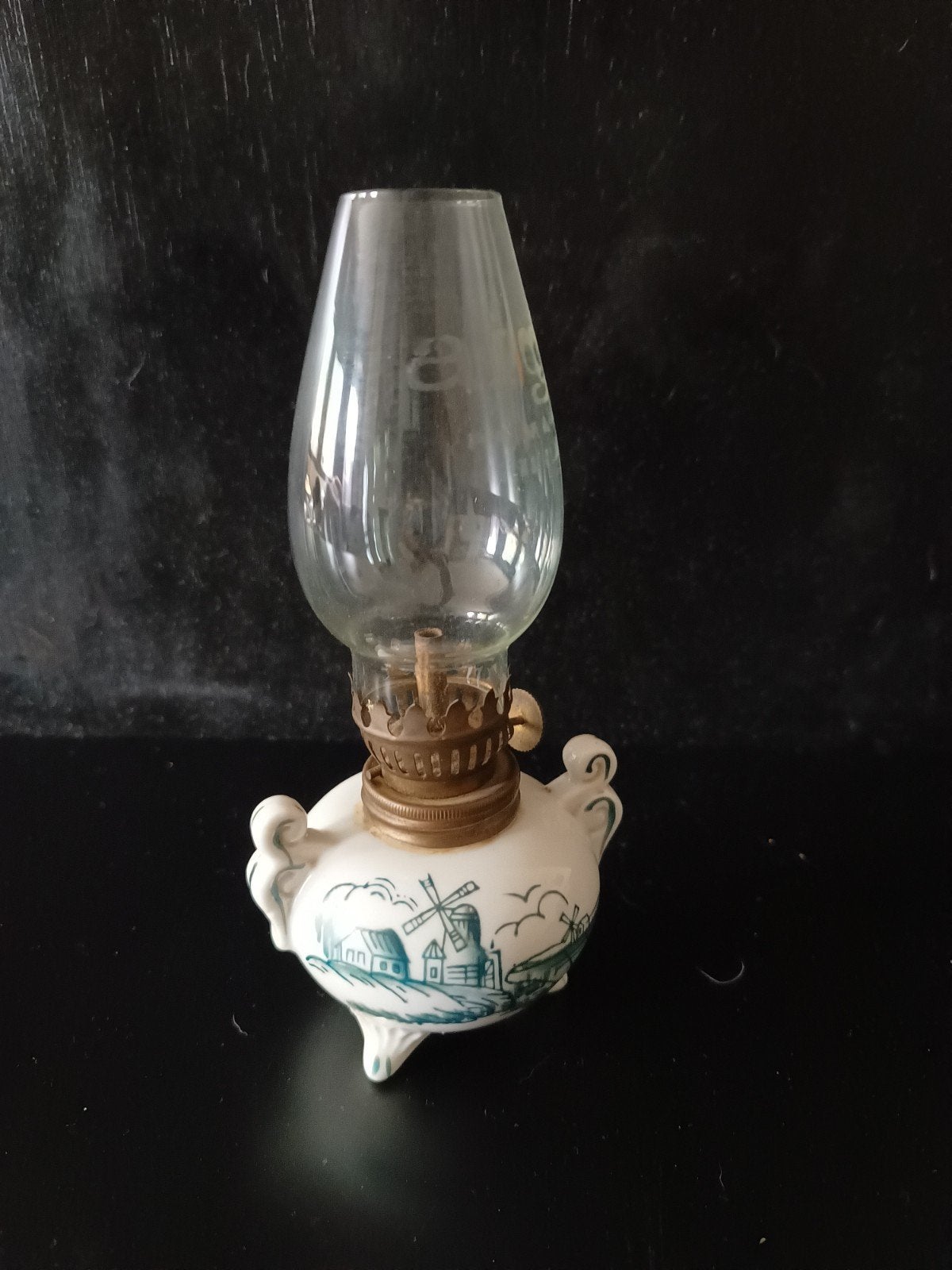 Antieke olielamp met Delfts blauw decor, Ophalen of Verzenden
