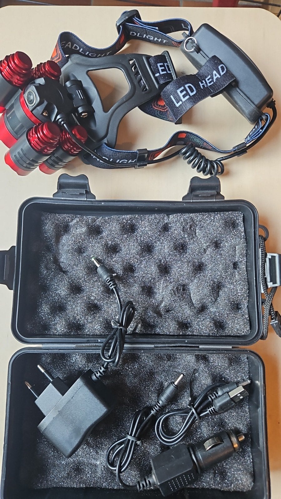 LED hoofdlamp met 5 lampen, Caravans en Kamperen, Zaklampen, Ophalen of Verzenden, Nieuw, Batterij
