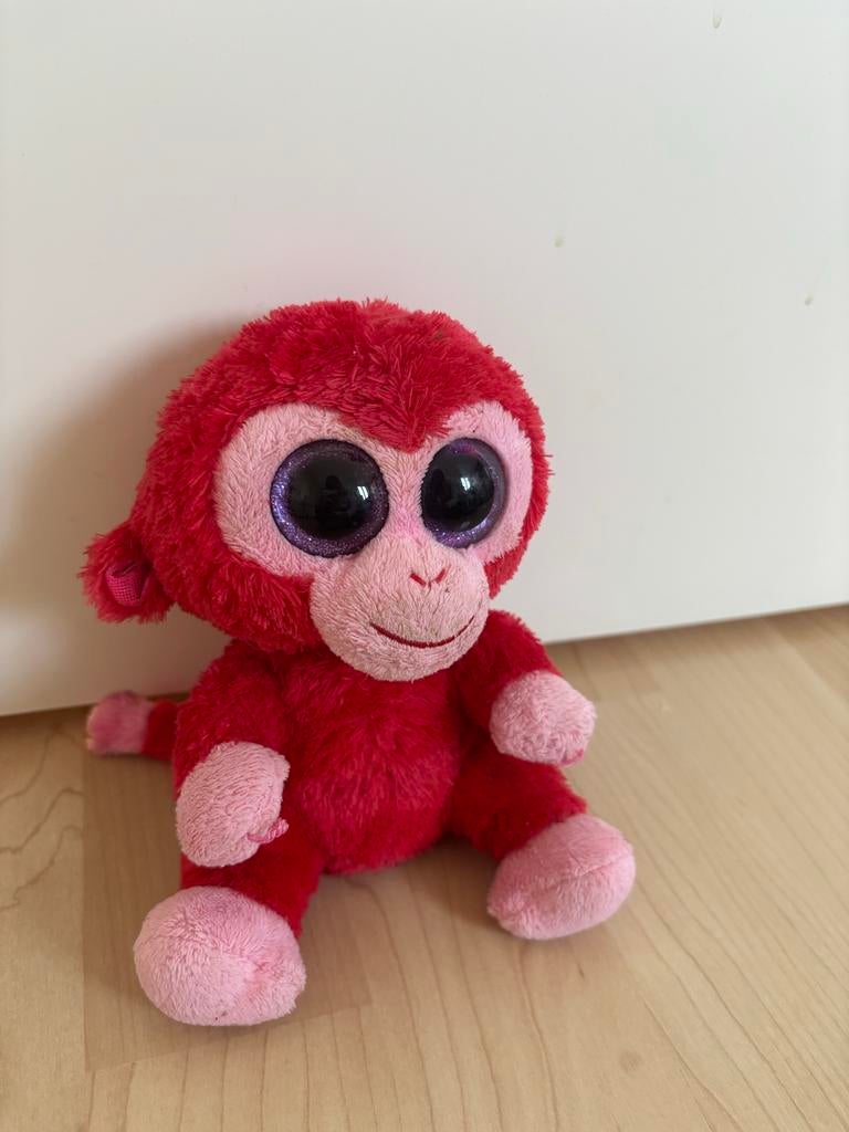 Ty Beanie Boo Aapje Rood/Roze met Paarse Glitter Oogjes, Ophalen, Gebruikt, Overige typen