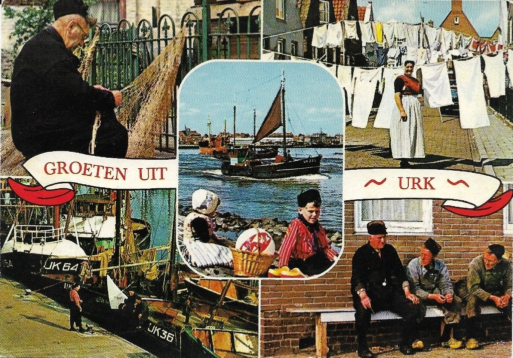 Ansichtkaart  	Urk	Klederdracht	Visserij	5-luik, Verzamelen, Ophalen of Verzenden, 1960 tot 1980, Ongelopen, Flevoland