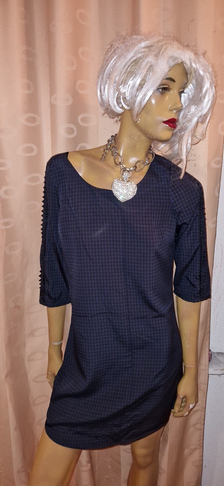 Stijlvolle jurk met pied-de-poule patroon maison Scotch mt 1, Blauw, Zo goed als nieuw, Maat 36 (S), Boven de knie