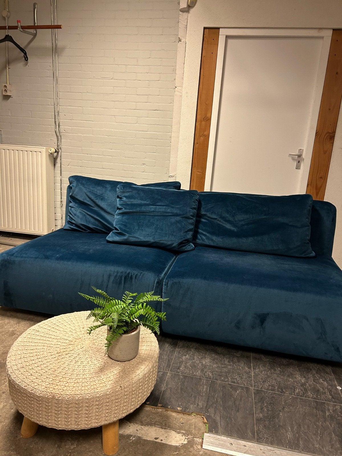 Luxe Passe Partout Livio Bank - Blauw Velours, Ophalen, Driepersoons, 75 tot 100 cm, Zo goed als nieuw