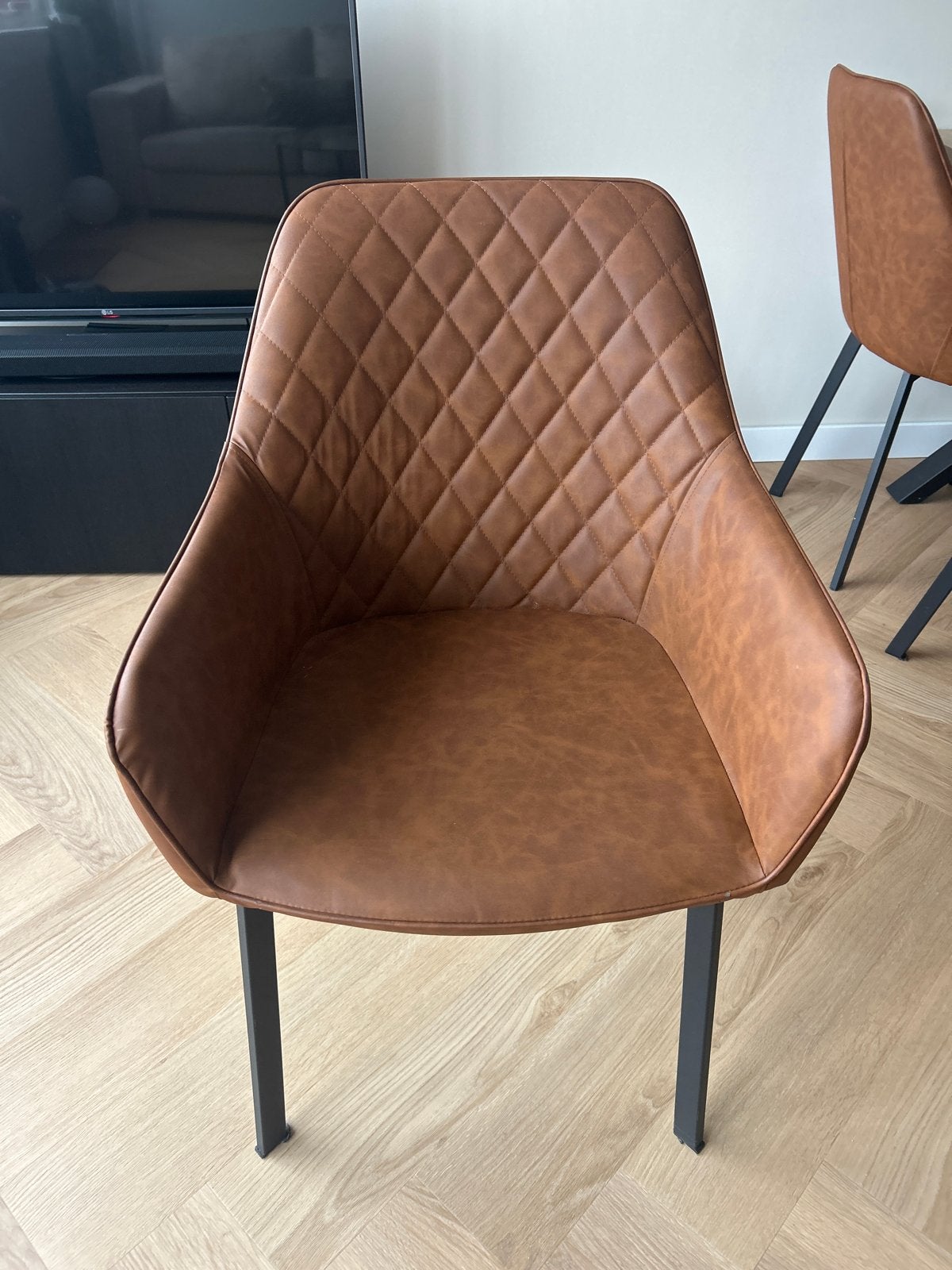 6x Eetkamerstoelen leather-look cognac bruin - Goede staat, Ophalen, Kunststof, Gebruikt, Bruin