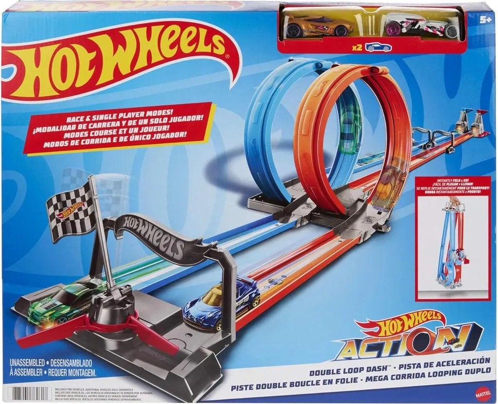 2 hot wheels sets; wervelende looping en dubbele looping rac, Ophalen of Verzenden, Gebruikt