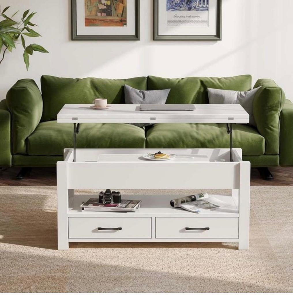 Wit salontafel met opbergruimte, Ophalen, 100 tot 150 cm, 50 tot 100 cm, Zo goed als nieuw